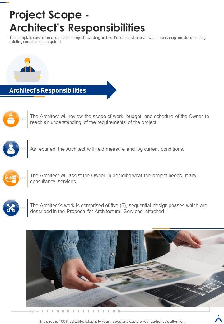 Building Architecture Designing Service Project Scope Architects Responsibilities One Pager Sample Example Document Slide01