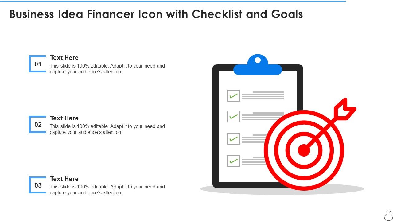 Business_Idea_Financer_Icon_With_Checklist_And_Goals_Summary_PDF_Slide_1.jpg