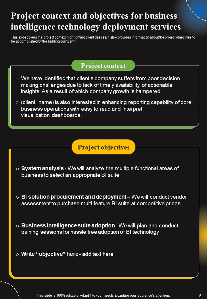 Business Intelligence Technology Deployment Proposal Example Document Report Doc Pdf Ppt