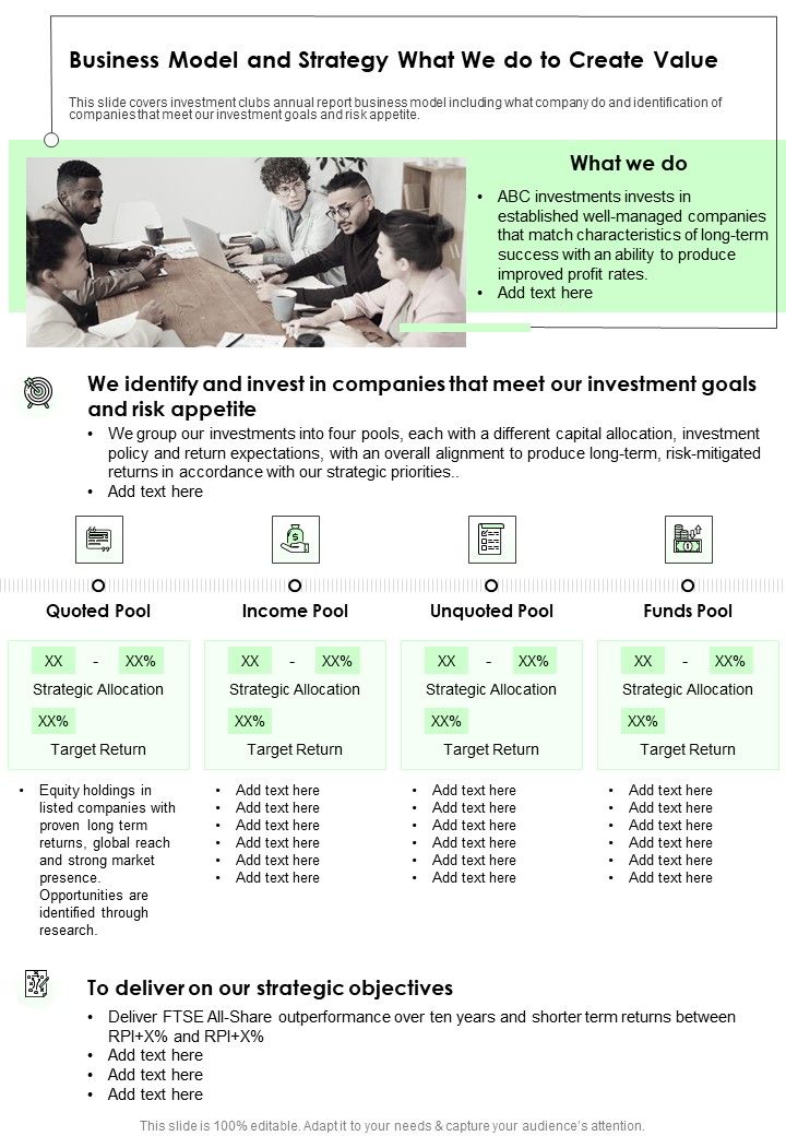 Business Model And Strategy What We Do To Create Value One Pager Documents Slide01