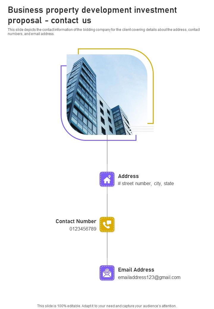 Business Property Development Investment Proposal Contact Us One Pager Sample Example Document Slide01