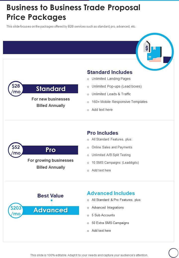 Business To Business Trade Proposal Price Packages One Pager Sample Example Document Slide01