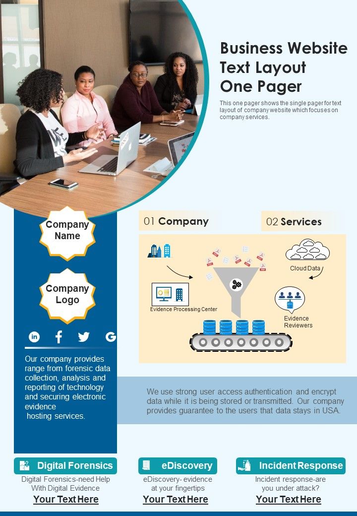 Business Website Text Layout One Pager PDF Document PPT Template Slide01
