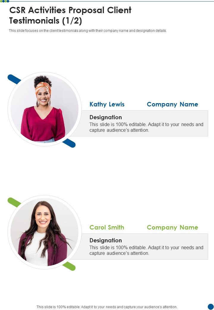 CSR Activities Proposal Client Testimonials One Pager Sample Example Document Slide01