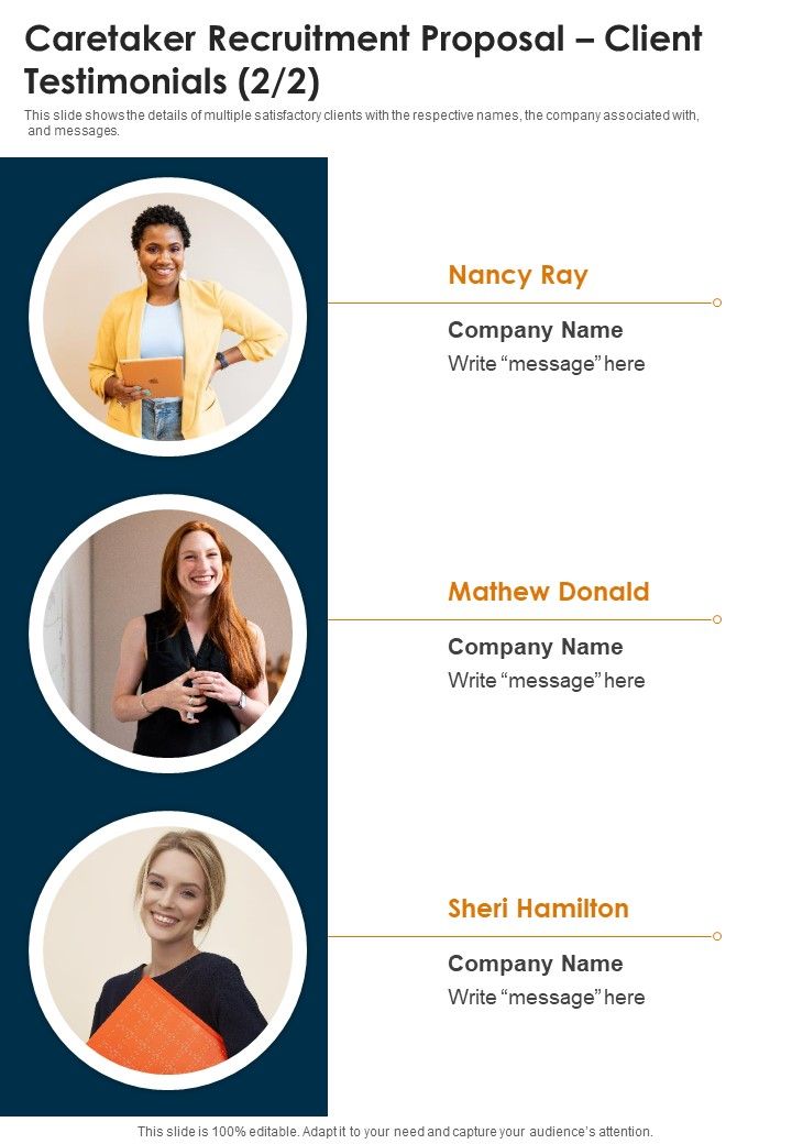 Caretaker Recruitment Proposal Client Testimonials One Pager Sample Example Document
