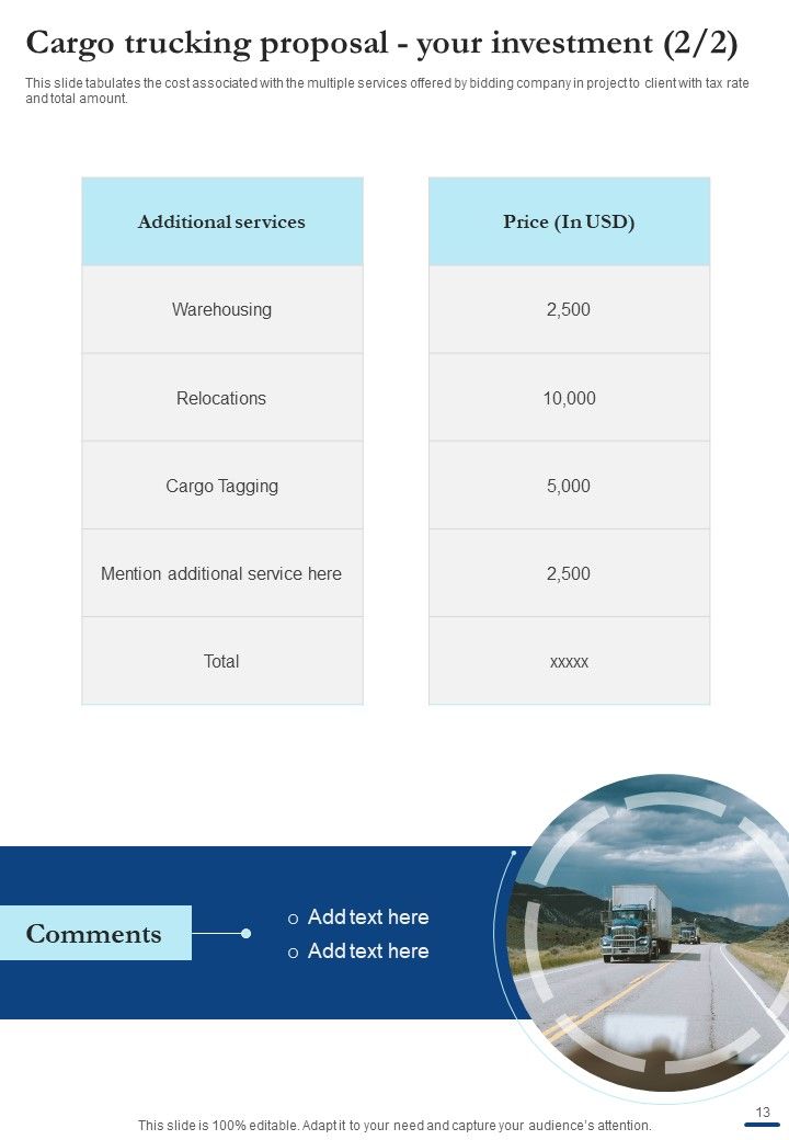 Cargo Trucking Proposal Example Document Report Doc Pdf Ppt