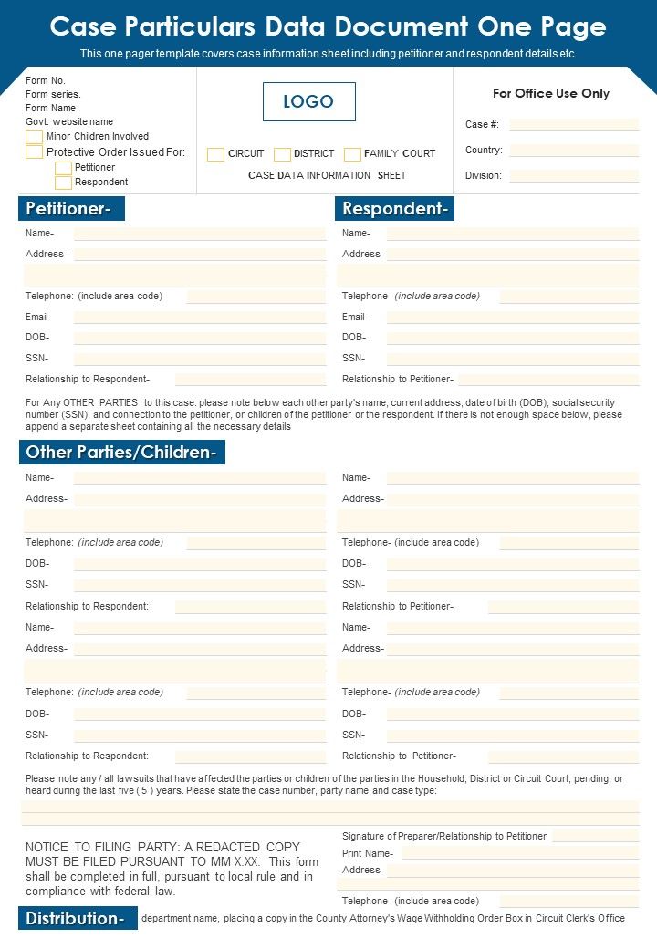 Case Particulars Data Document One Page PDF Document PPT Template Slide01