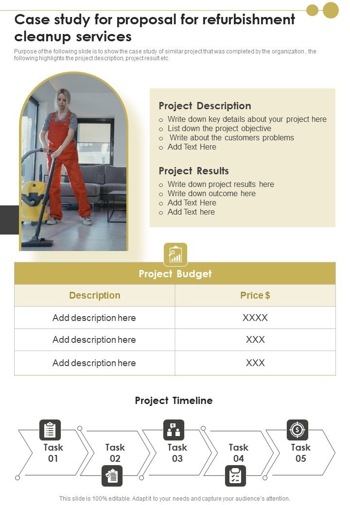 Case Study For Proposal For Refurbishment Cleanup Services One Pager Sample Example Document Slide01