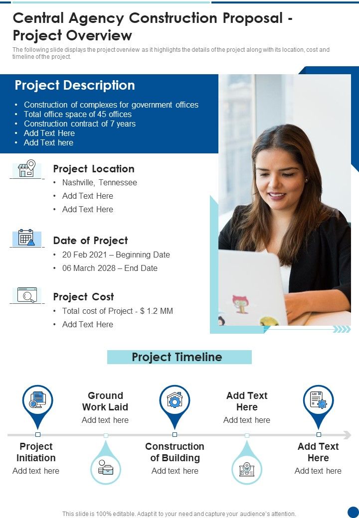 Central Agency Construction Proposal Project Overview One Pager Sample Example Document Slide01
