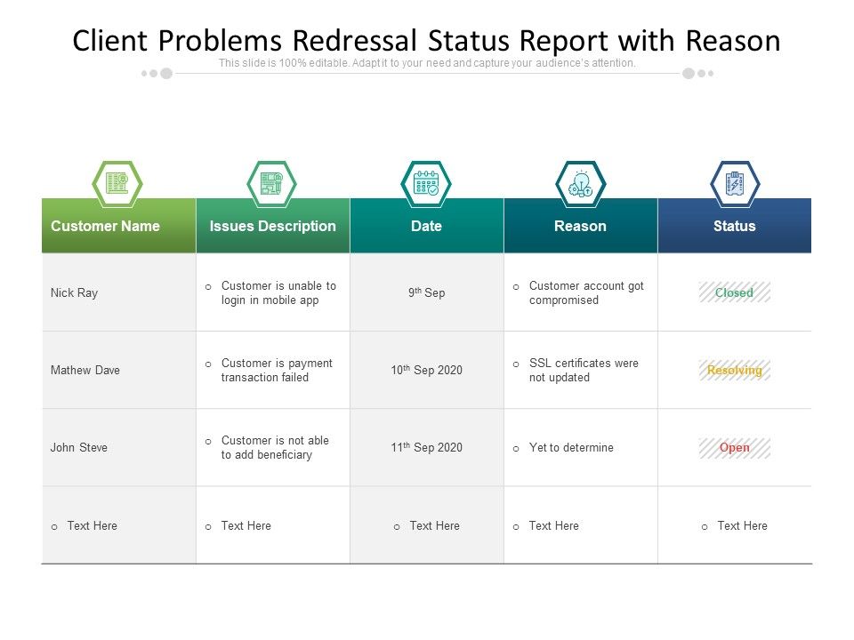 Client_Problems_Redressal_Status_Report_With_Reason_Ppt_PowerPoint_Presentation_File_Background_PDF_Slide_1.jpg