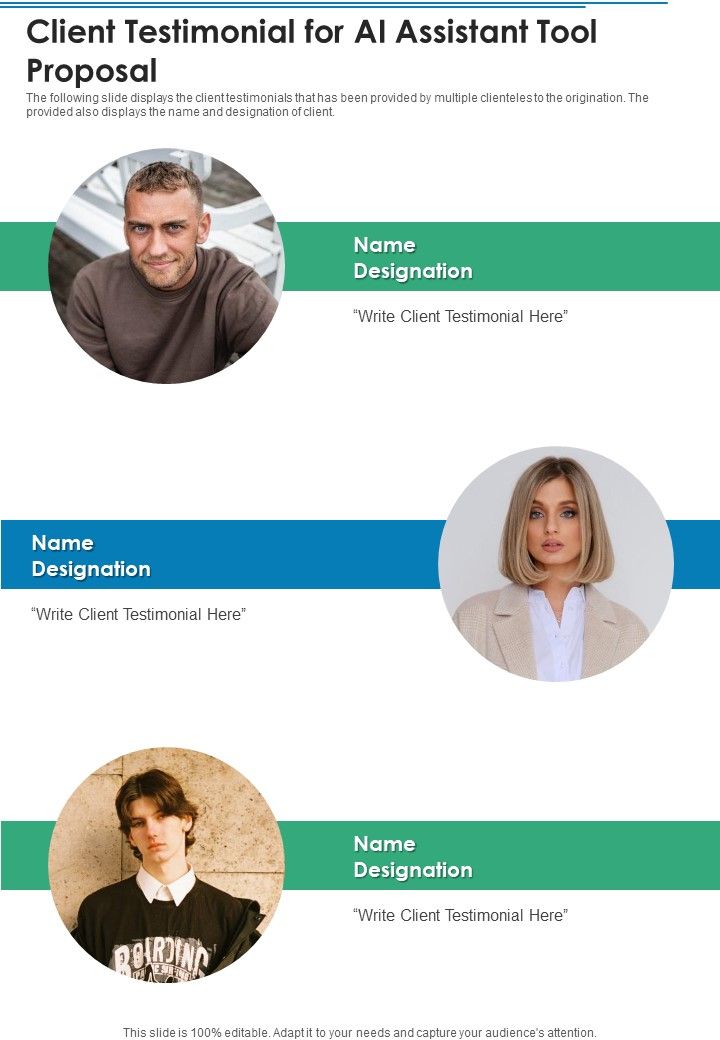 Client Testimonial For AI Assistant Tool Proposal One Pager Sample Example Document Slide01