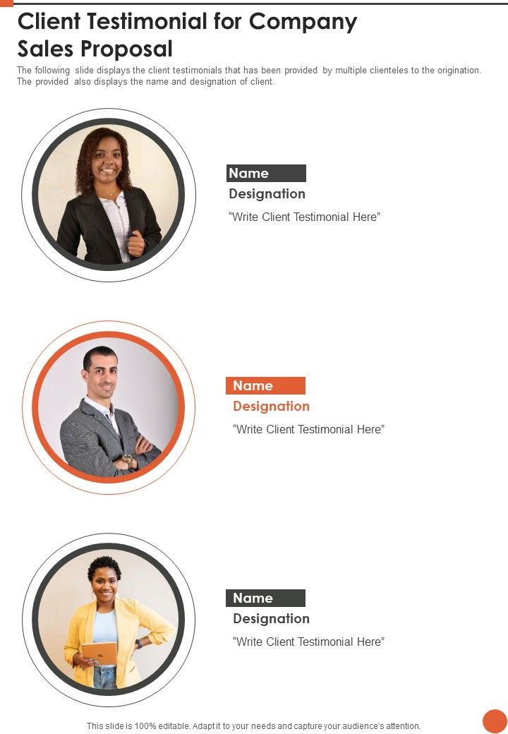 Client Testimonial For Company Sales Proposal One Pager Sample Example Document Slide01