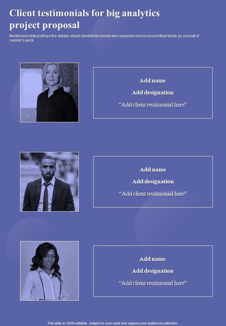 Client Testimonials For Big Analytics Project Proposal One Pager Sample Example Document Slide01