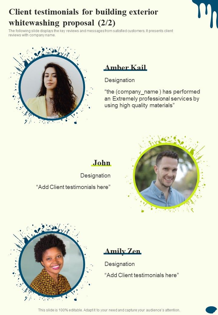 Client Testimonials For Building Exterior Whitewashing Proposal One Pager Sample Example Document
