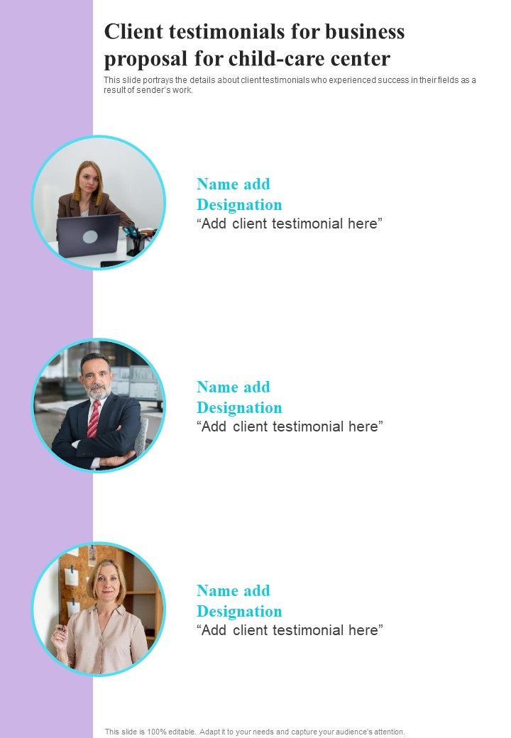 Client_Testimonials_For_Business_Proposal_For_Child_Care_Center_One_Pager_Sample_Example_Document_Slide_1.jpg