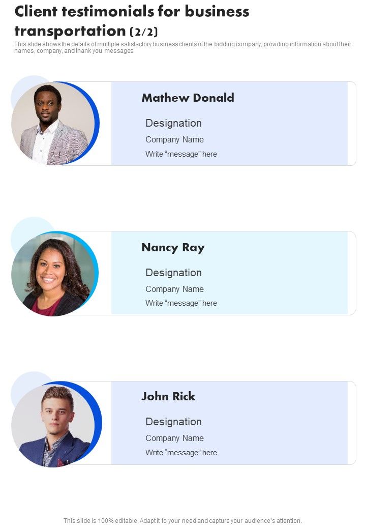 Client Testimonials For Business Transportation One Pager Sample Example Document