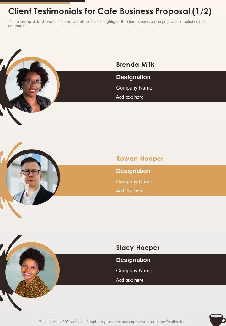 Client Testimonials For Cafe Business Proposal One Pager Sample Example Document Slide01