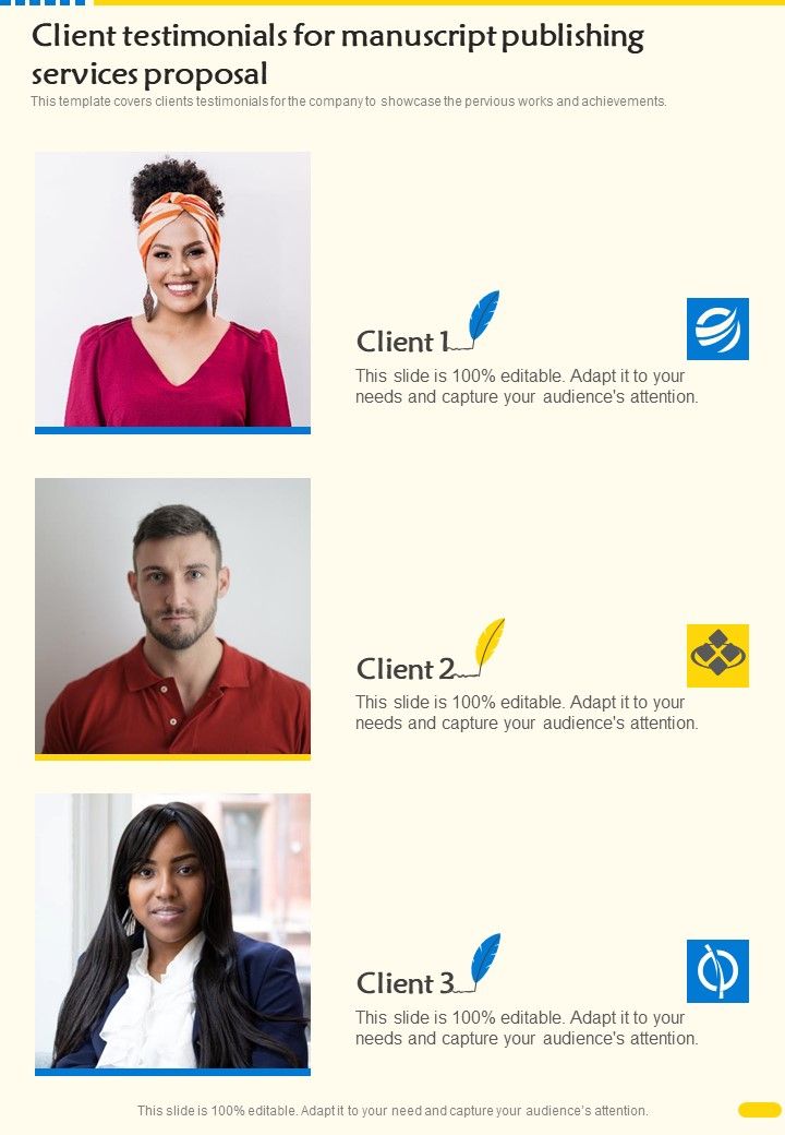Client_Testimonials_For_Manuscript_Publishing_Services_Proposal_One_Pager_Sample_Example_Document_Slide_1.jpg