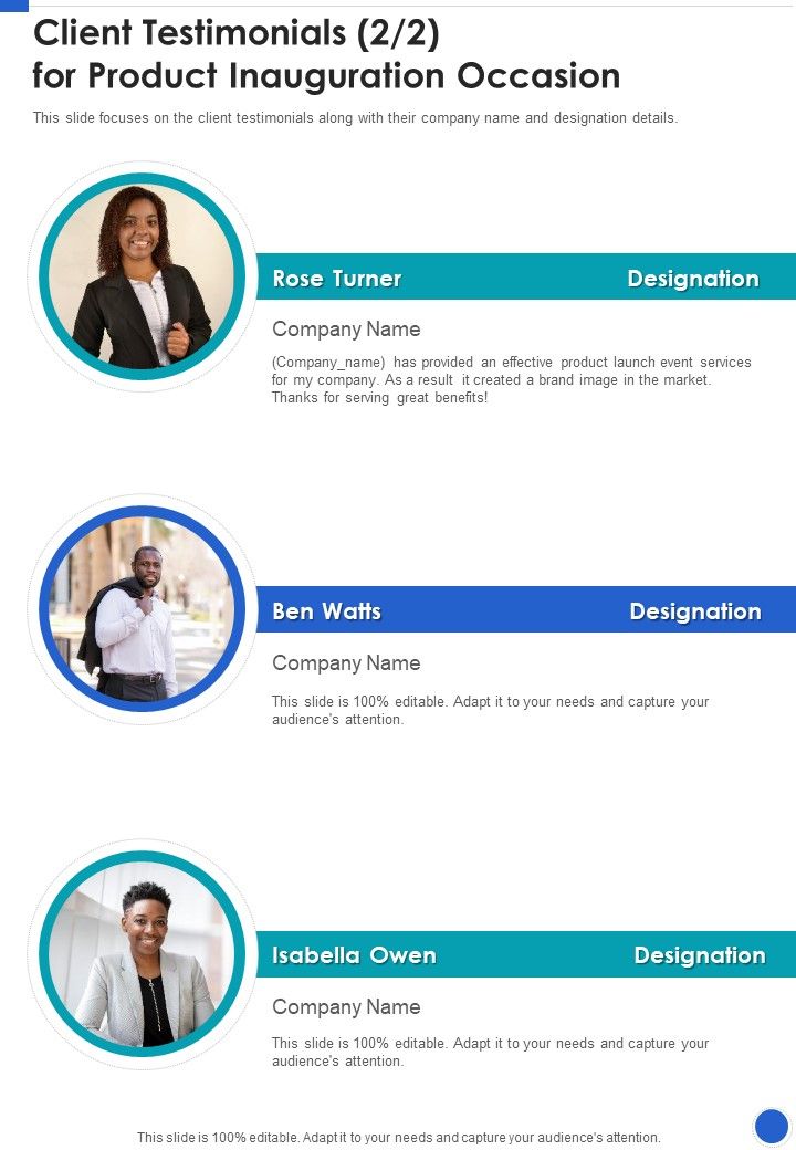 Client Testimonials For Product Inauguration Occasion One Pager Sample Example Document