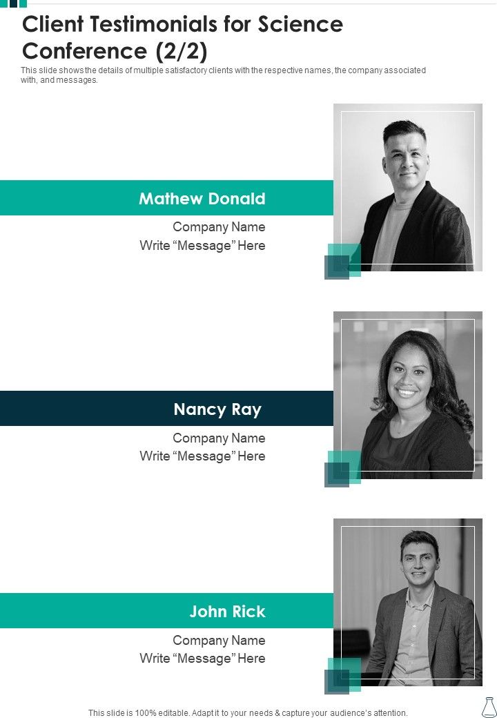 Client Testimonials For Science Conference One Pager Sample Example Document