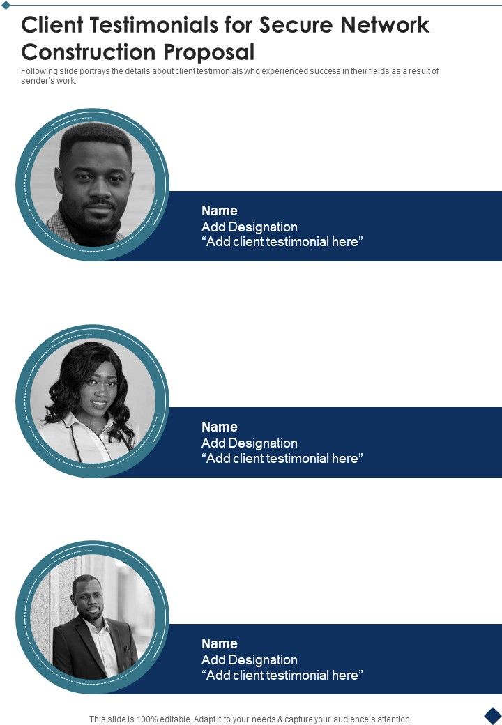 Client Testimonials For Secure Network Construction Proposal One Pager Sample Example Document Slide01