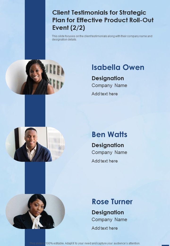 Client Testimonials For Strategic Plan For Effective Product Roll Out Event One Pager Sample Example Document