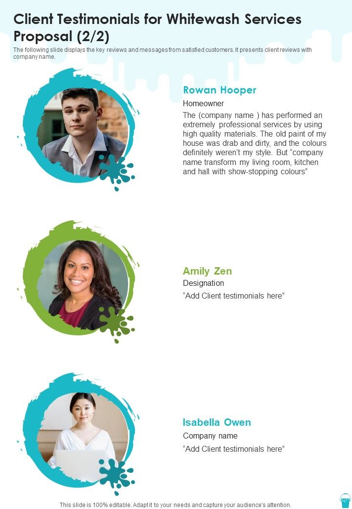 Client Testimonials For Whitewash Services Proposal One Pager Sample Example Document