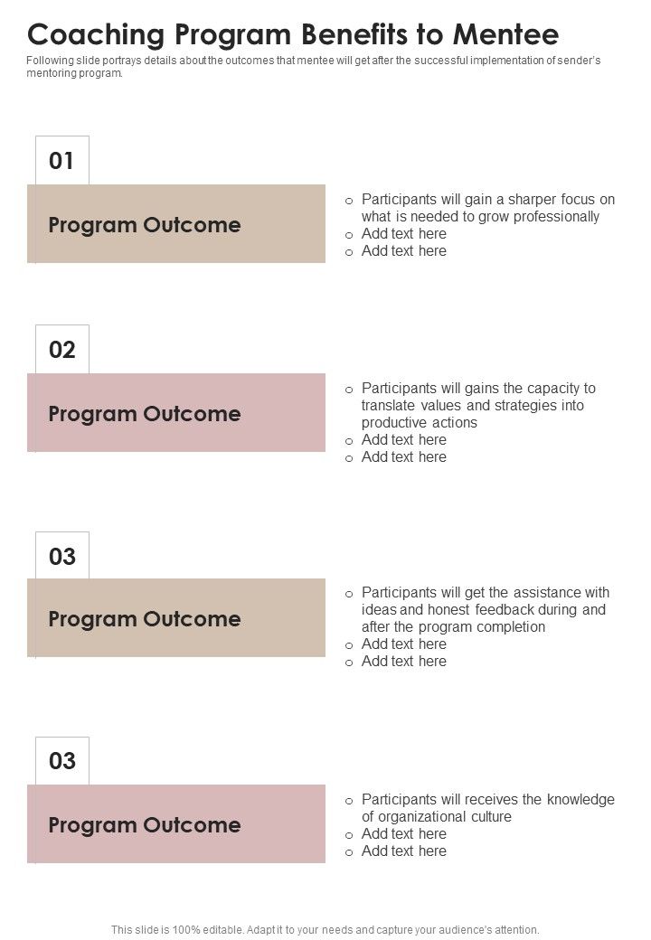 Coaching Program Proposal Coaching Program Benefits To Mentee One Pager Sample Example Document Slide01