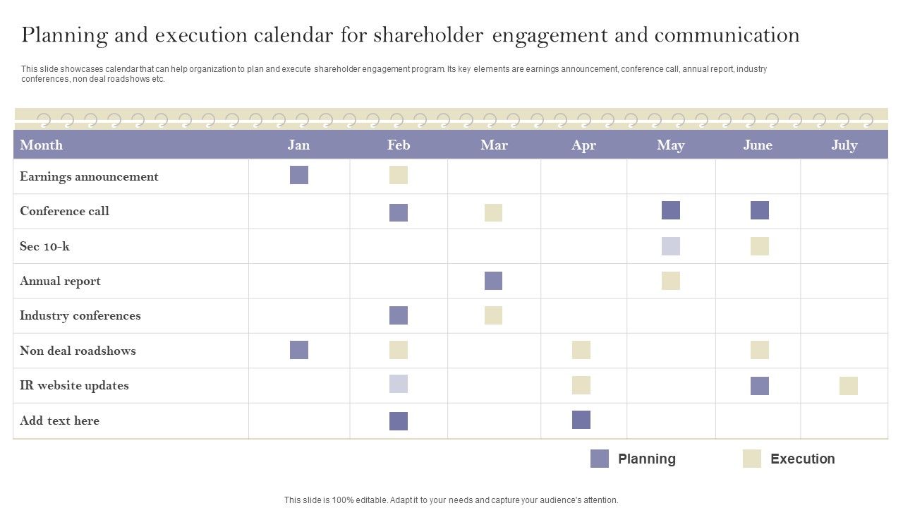 Communication_Means_And_Techniques_Planning_And_Execution_Calendar_For_Shareholder_Rules_PDF_Slide_1.jpg