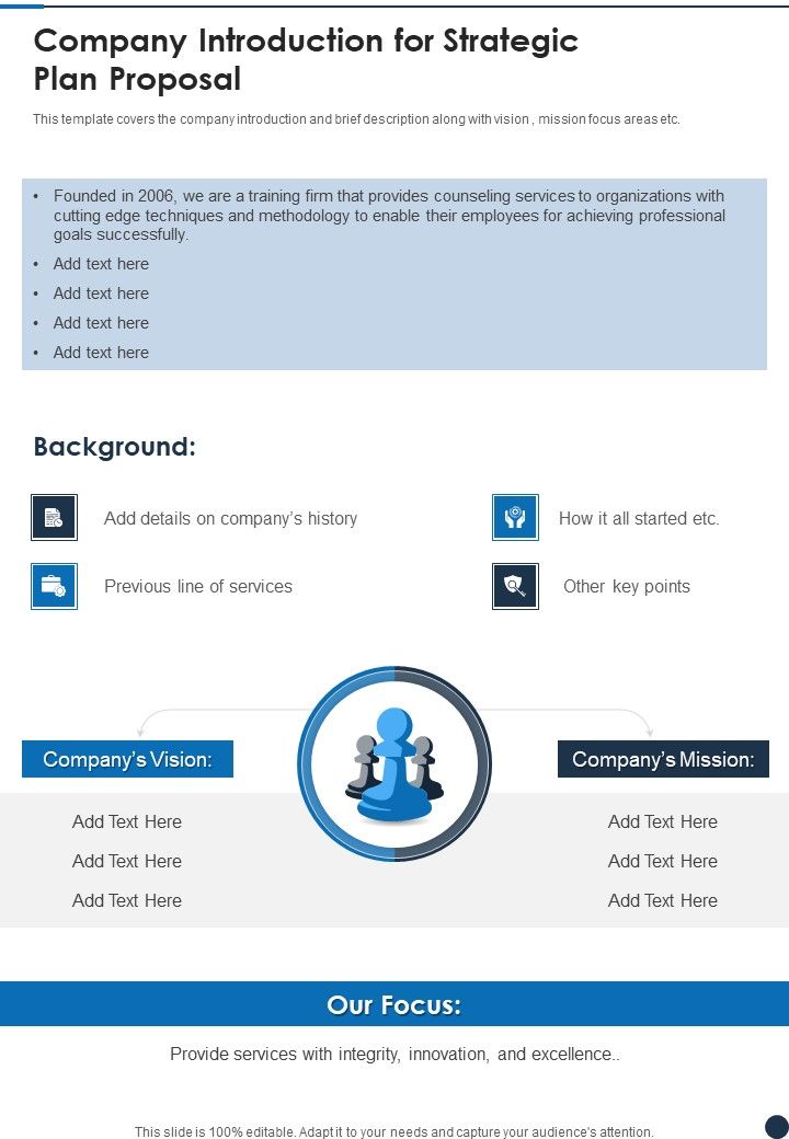 Company Introduction For Strategic Plan Proposal One Pager Sample Example Document Slide01