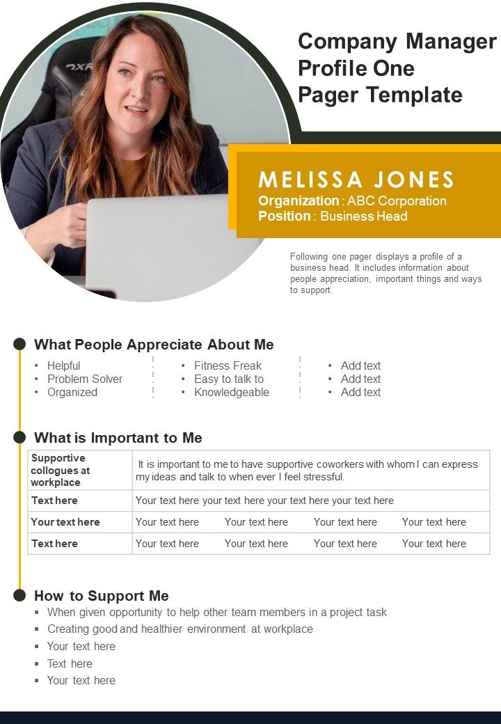 Company Manager Profile One Pager Template PDF Document PPT Template Slide01