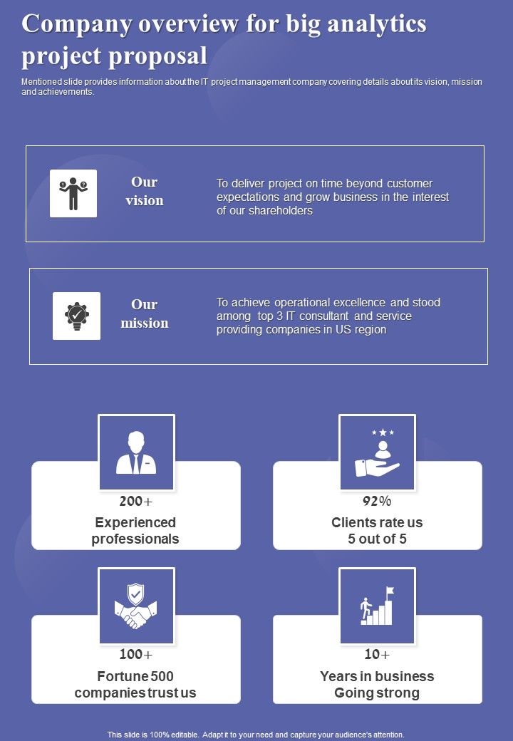 Company Overview For Big Analytics Project Proposal One Pager Sample Example Document Slide01