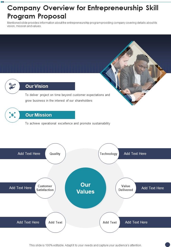 Company Overview For Entrepreneurship Skill Program Proposal One Pager Sample Example Document Slide01