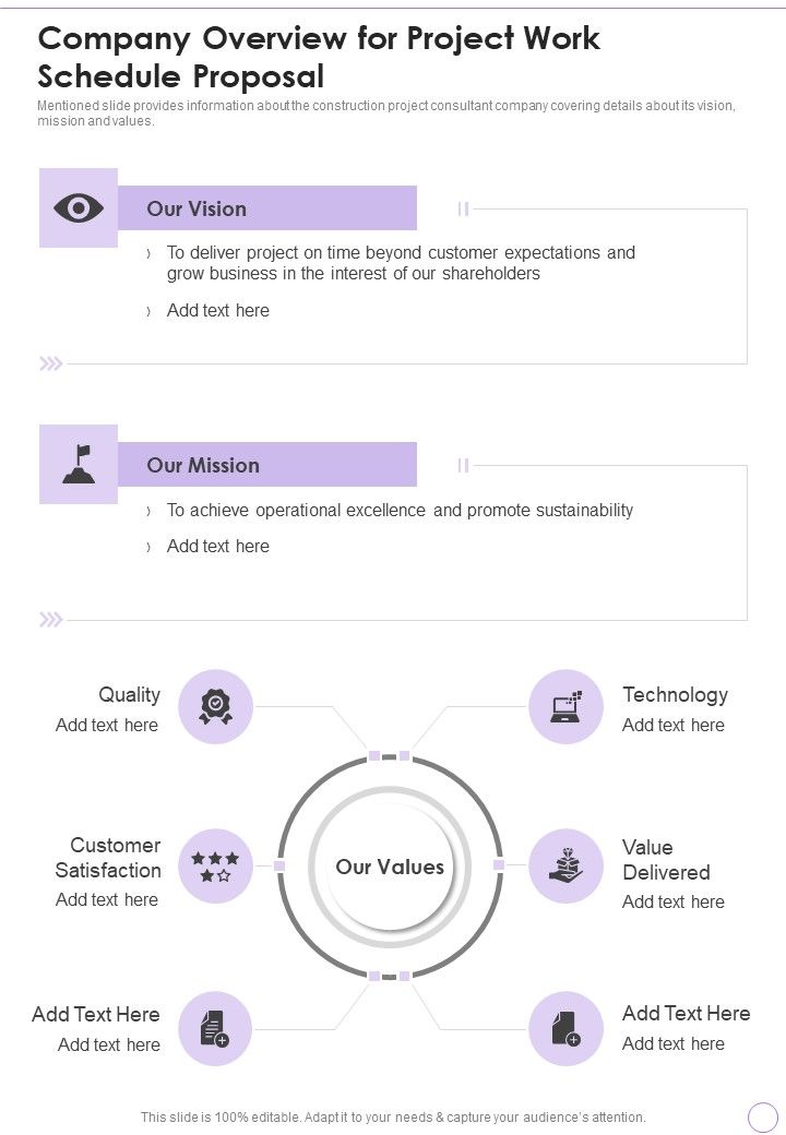 Company Overview For Project Work Schedule Proposal One Pager Sample Example Document Slide01