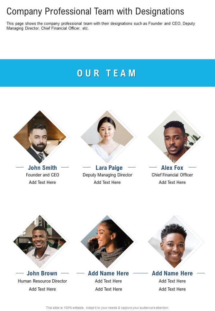 Company Professional Team With Designations One Pager Documents Slide01
