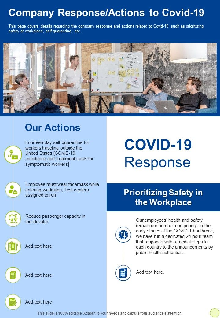 Company Response Actions To Covid 19 One Pager Documents Slide01