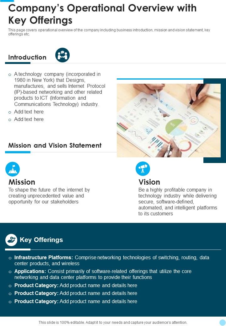 Companys Operational Overview With Key Offerings One Pager Documents Slide01