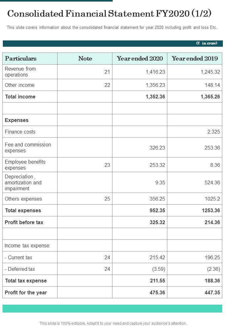 Consolidated Financial Statement FY2020 Template 53 One Pager Documents Slide01