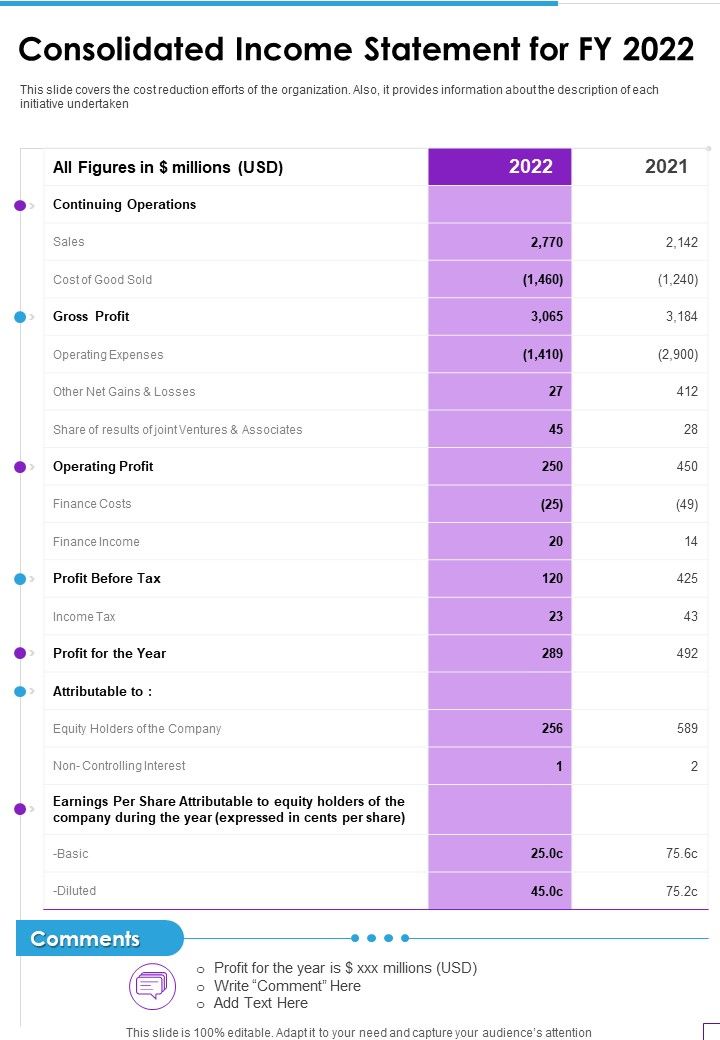Consolidated Income Statement For FY 2022 Template 339 One Pager Documents