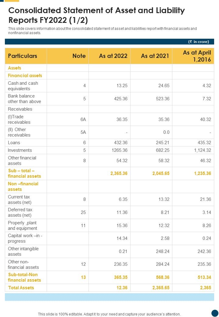 Consolidated Statement Of Asset And Liability Reports FY2022 One Pager Documents Slide01