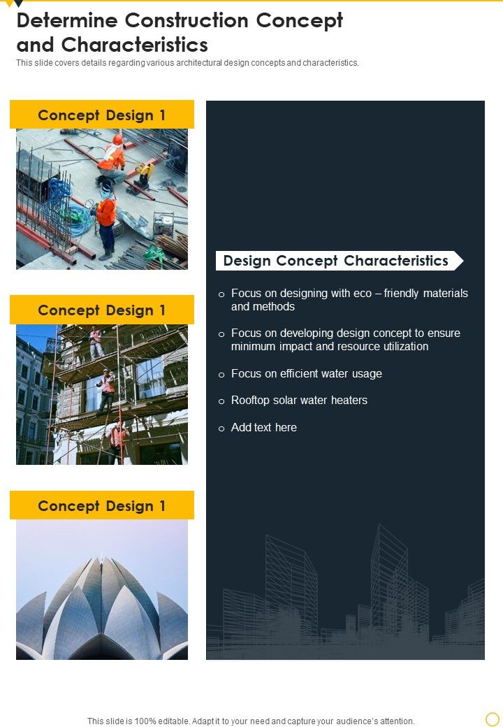 Construction Concept Blueprint Determine Construction Concept And Characteristics One Pager Sample Example Document Slide01