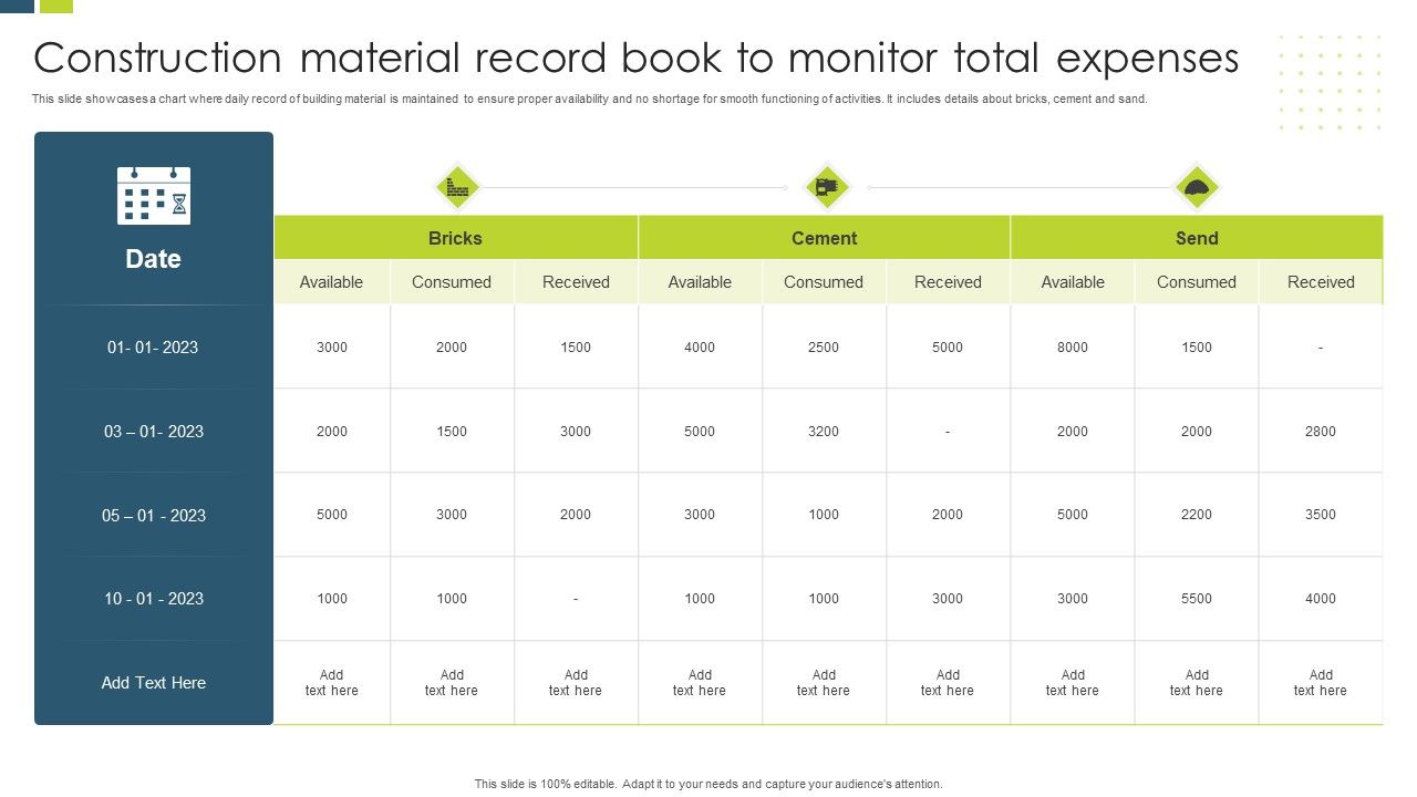 Construction_Material_Record_Book_To_Monitor_Total_Expenses_Professional_PDF_Slide_1.jpg