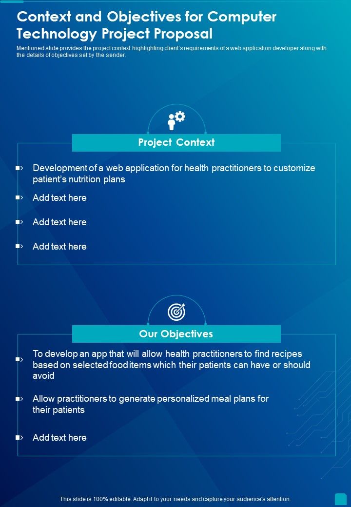 Context And Objectives For Computer Technology Project Proposal One Pager Sample Example Document Slide01