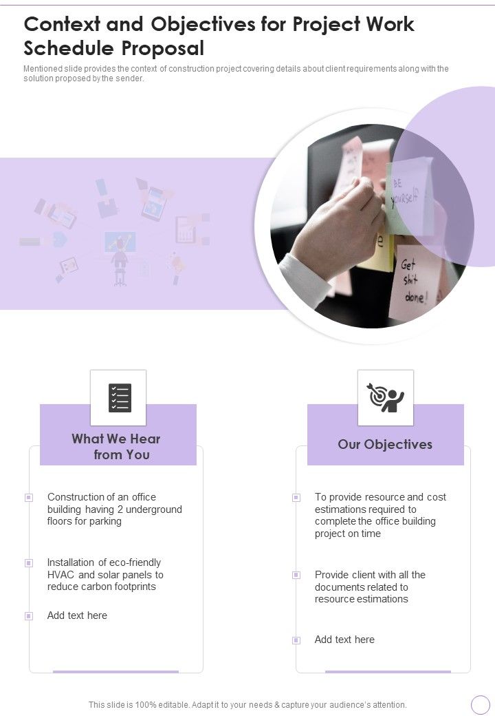 Context And Objectives For Project Work Schedule Proposal One Pager Sample Example Document Slide01