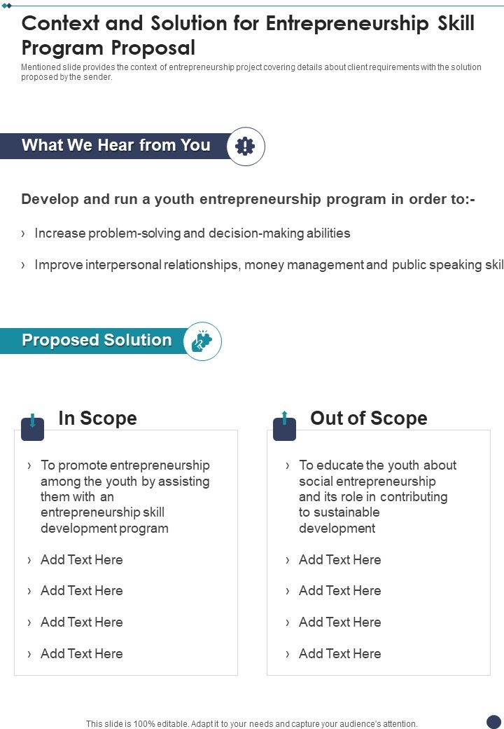 Context_And_Solution_For_Entrepreneurship_Skill_Program_Proposal_One_Pager_Sample_Example_Document_Slide_1.jpg