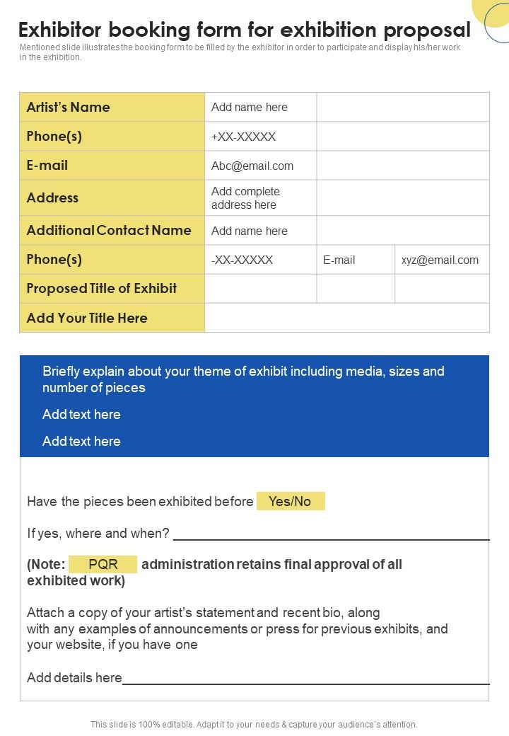 Contractors_Bid_Proposal_For_Organizing_Exhibitions_Exhibitor_Booking_Form_For_Exhibition_Proposal_One_Pager_Sample_Example_Document_Slide_1.jpg