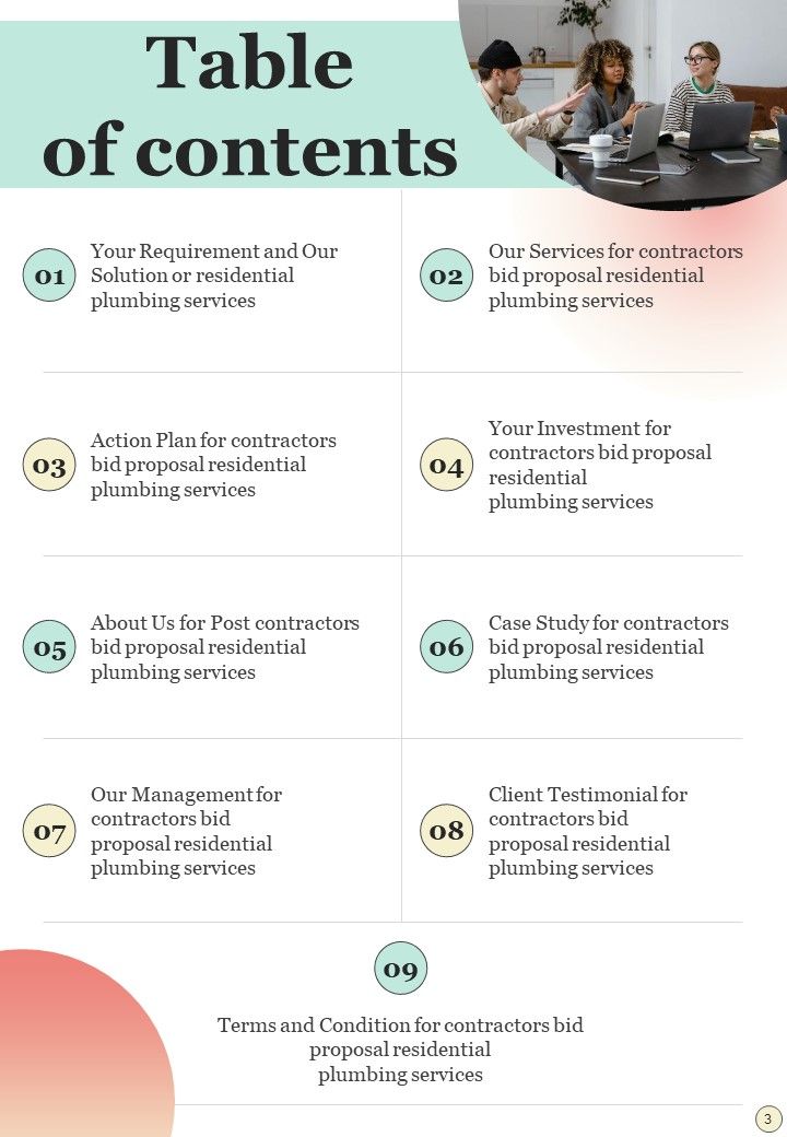 Contractors Bid Proposal For Residential Plumbing Services Example Document Report Doc Pdf Ppt