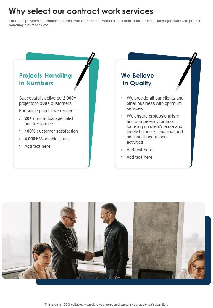 Contractual Services Why Select Our Contract Work Services One Pager Sample Example Document Slide01
