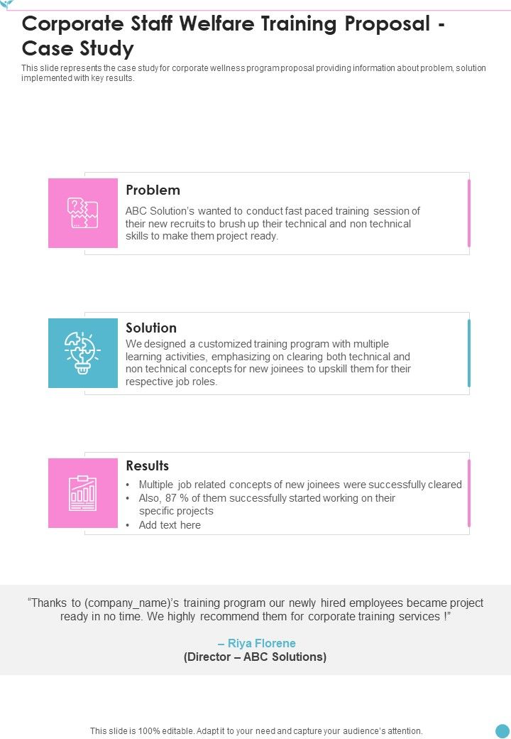 Corporate Staff Welfare Training Proposal Case Study One Pager Sample Example Document Slide01