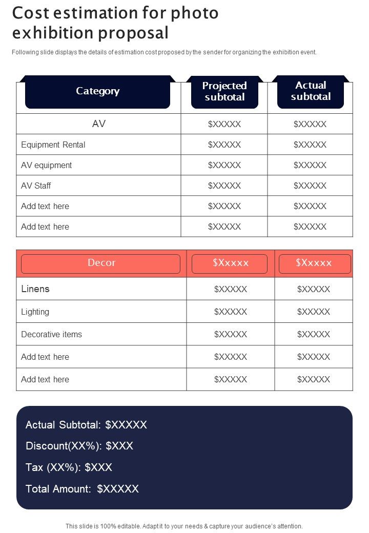 Cost Estimation For Photo Exhibition Proposal One Pager Sample Example Document Slide01